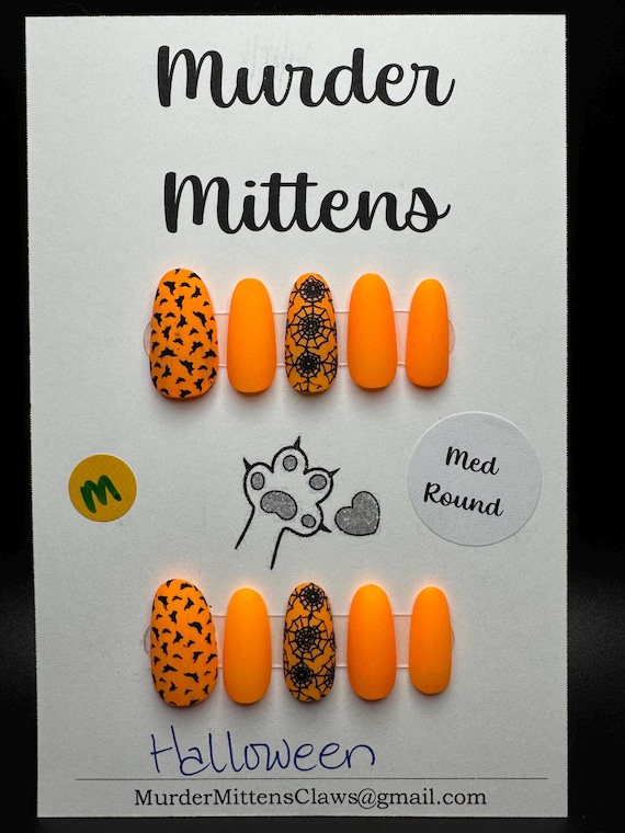 Orange Halloween; press-on nails