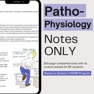 May include: A digital illustration of a person with a kidney stone. The illustration is on a white background with text that reads "Renal Calculi" and "Patho-Physiology Notes ONLY". The text also includes information about the incidence of kidney stones, symptoms, and diagnosis. The text "Based on Ontario's PHCNP Program" is at the bottom of the image.