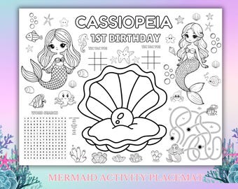 Editable Mermaid First Birthday Placemat: Coloring Page (Digital Download)