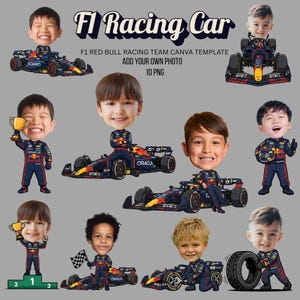 Plantilla de Canva para coches de carreras de F1: Paquete de imágenes PNG inspiradas en Red Bull (descarga digital)