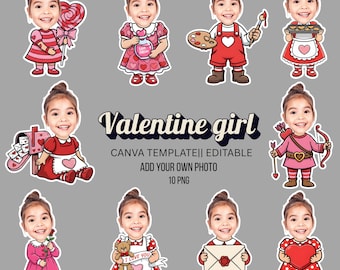 Valentines Girl Add Face, Cut and Paste for Kids, Bulletin Board Decor, Canva Edit/ Valentine Girl Custom Photo