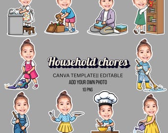 Household chores Girls Custom Photo/ Add your own face/ Kids Activities/ DIY Craft