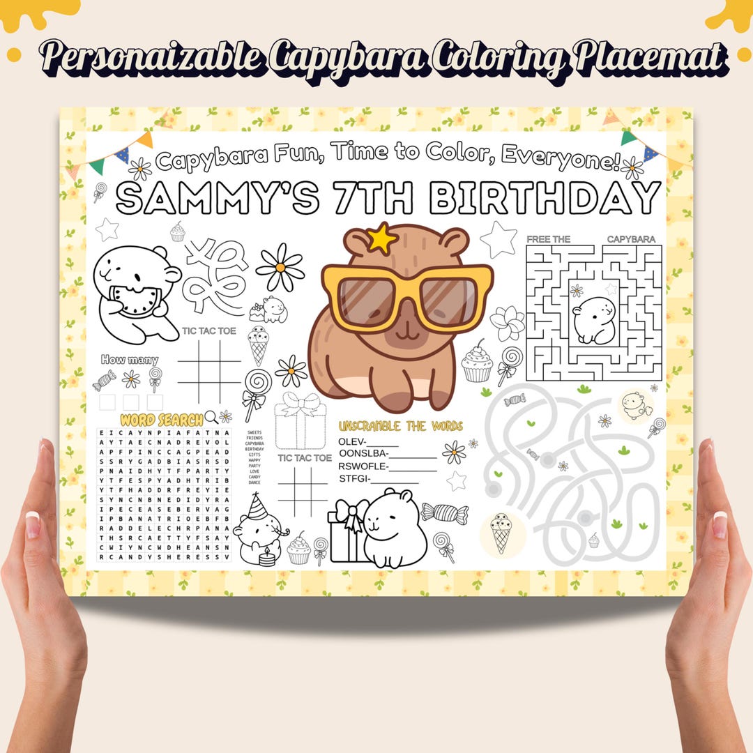 Personalized Capybara Coloring Activity Page for Birthday Party Favors ...
