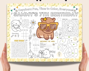 Personalized Capybara Coloring Activity Page for Birthday Party Favors