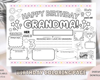 Grandma Birthday Coloring Page: Printable Fill-In Card (PDF Download)