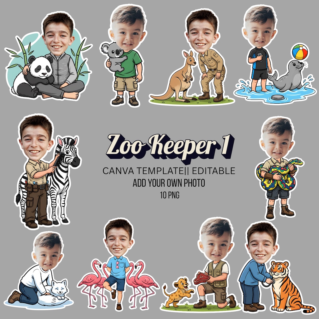 Zoo Keeper Kids Clipart Bundle | Editable Canva Template (digital ...