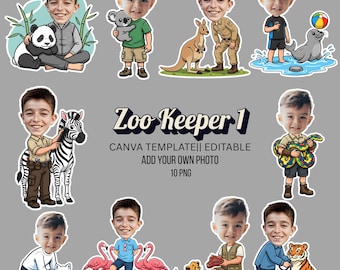 Zoo Keeper Kids Clipart Bundle | Editable Canva Template (digital ...