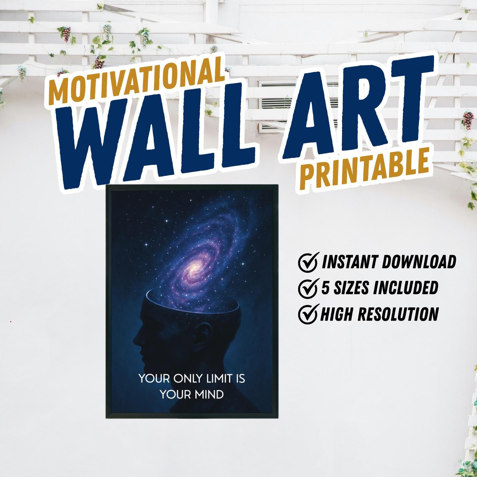 Galaxy Mind Motivational Wall Art Printable,"Your Only Limit is Your Mind" Quote Poster,Mental Health Positive Affirmation Digital Download