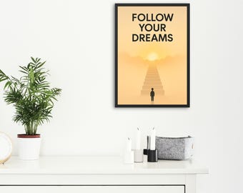 Dream Big Motivational Wall Art Printable – Sunrise Quote Poster for Office, Home, or Classroom – Digital Download