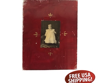 Antique Glass-mounted Child Photo, 100 Year Old Photo