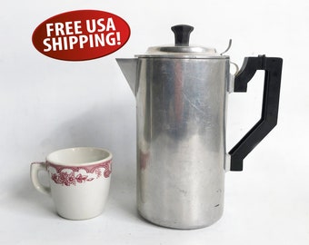 Mid Century Miracle Maid Stovetop Coffee Pot, 7 Cup Cowboy Coffee Pot, Stovetop Coffee Maker, Pour Over Coffee Pot