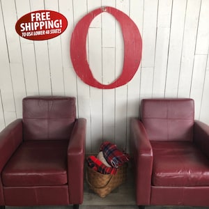 Large Red Wooden Letter &quot;O&quot;, 33&quot; Tall Shabby Distressed Wood Letter, Home-made Old Yard Art Letter, Eclectic Farmhouse Decor, Wall Art