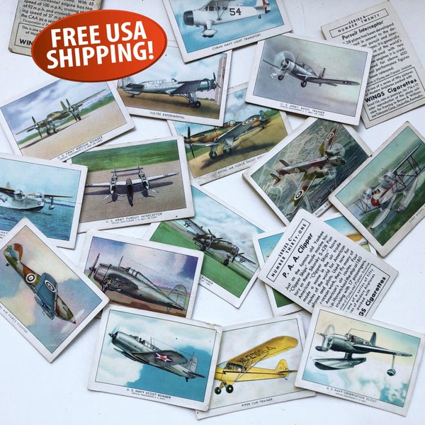 Wings Cigarettes 1940s Airplane Collector Cards - B Series, World War II Aircraft Pictures, Trading Cards, Ephemera, Tobacciana, Militaria