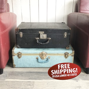 1920s-1930s Warren Leather Goods Company 24&quot; Suitcase, Hard-Sided Travel Trunk, Leather Wrapped Case,  Prop Luggage, Wedding Gift Holder