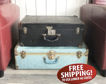 1920s-1930s Warren Leather Goods Company 24" Suitcase, Hard-Sided Travel Trunk, Leather Wrapped Case,  Prop Luggage, Wedding Gift Holder