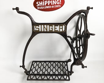 Antique Singer Treadle Sewing Machine Frame: Cast Iron Foot Pedal & Gear, Replacement - Restoration Parts