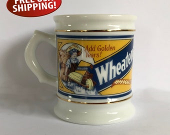 Vintage Wheatena Cereal Mug: 1980s Franklin Porcelain, Retro Advertising