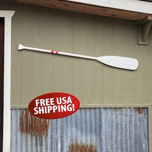 Vintage Distressed White & Red Wooden Oar, 66&quot; Boat Oar, Canoe Paddle- Rustic Lodge, Beach House, Lake House, Nautical Decor