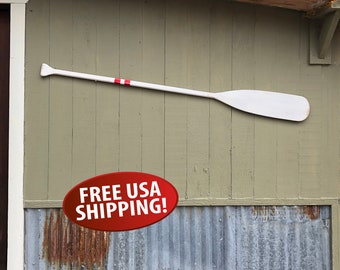 Vintage Distressed White & Red Wooden Oar, 66" Boat Oar, Canoe Paddle- Rustic Lodge, Beach House, Lake House, Nautical Decor