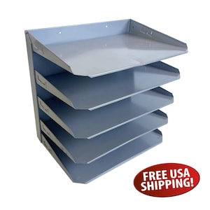 Midcentury Industrial Steel Flat File, Desk Organizer: 5 Shelves, Office Desktop Storage