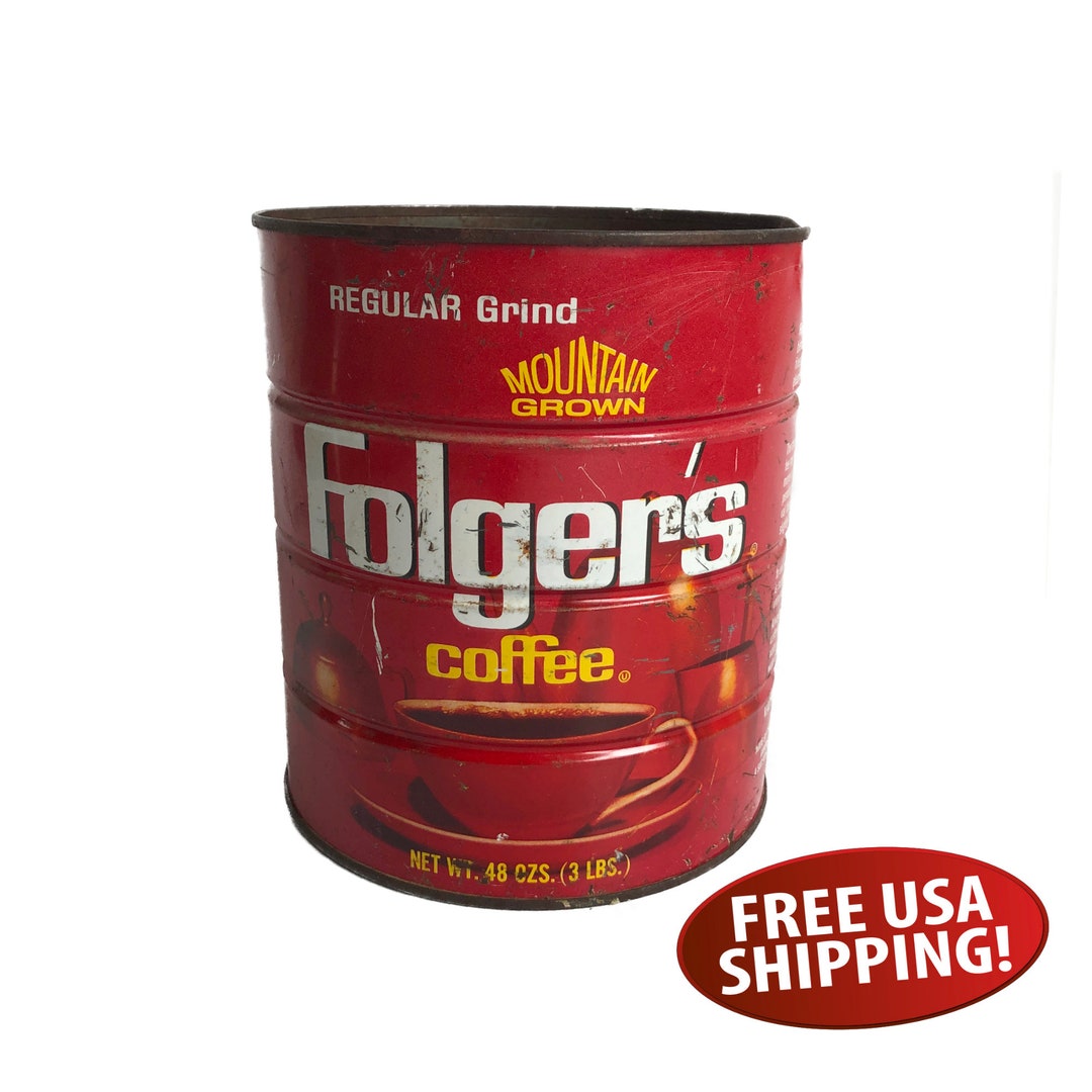 1970s Folgers Coffee Can 3 Lb. Coffee Tin With Red White & Etsy