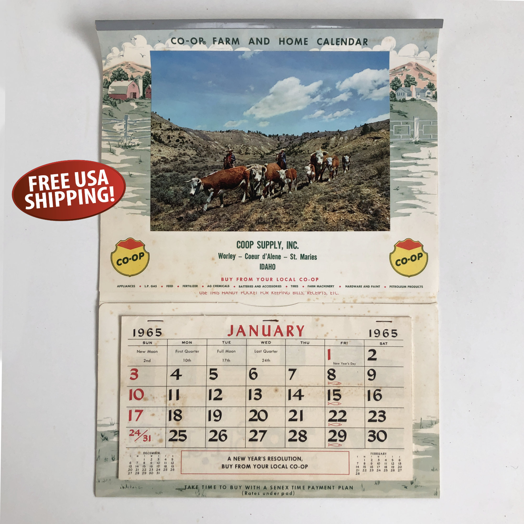 1965 Co-op Farm Calendar, Retro Idaho Advertising Art - Etsy