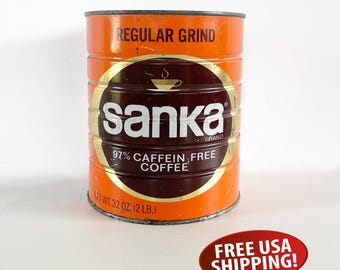 1960s Sanka Coffee Tin: Retro Kitchen Storage, Farmhouse Decor