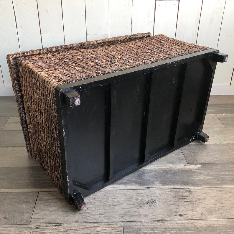 Vintage Boho Rattan Wicker Trunk Large Wicker Box Coffee Table Storage Basket Weave Wicker Chest Chest