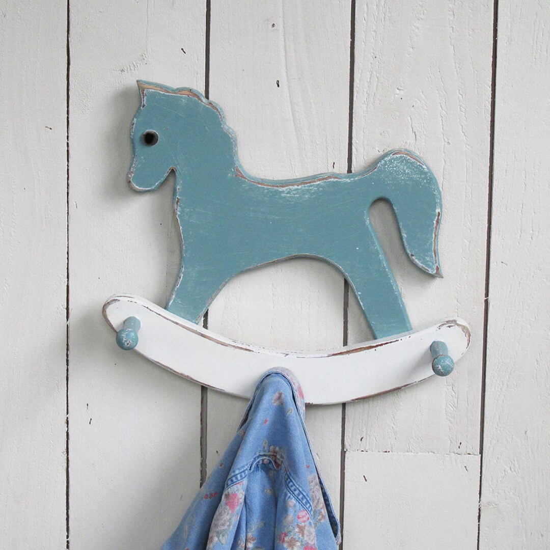 Wooden Rocking Horse Coat Rack, Baby Room Hanging Rack Shabby Robin's