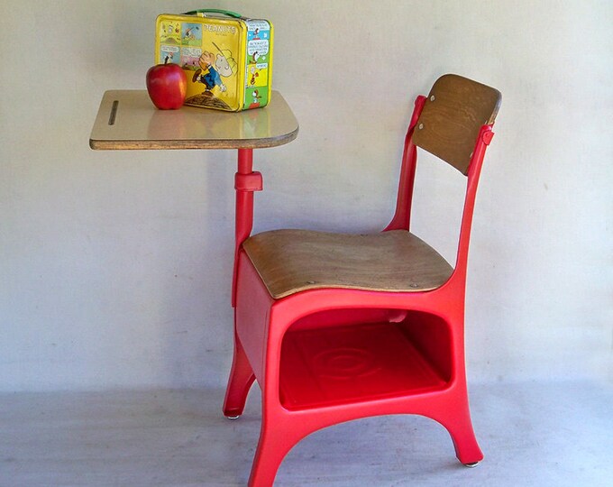 Red Midcentury Elementary School Desk Steel & Wood refurbished Etsy
