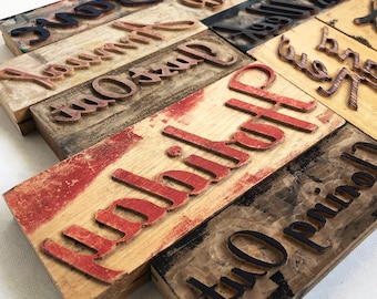 Vintage Advertising Phrase Letterpress Block – Hand-Carved Wood Decor
