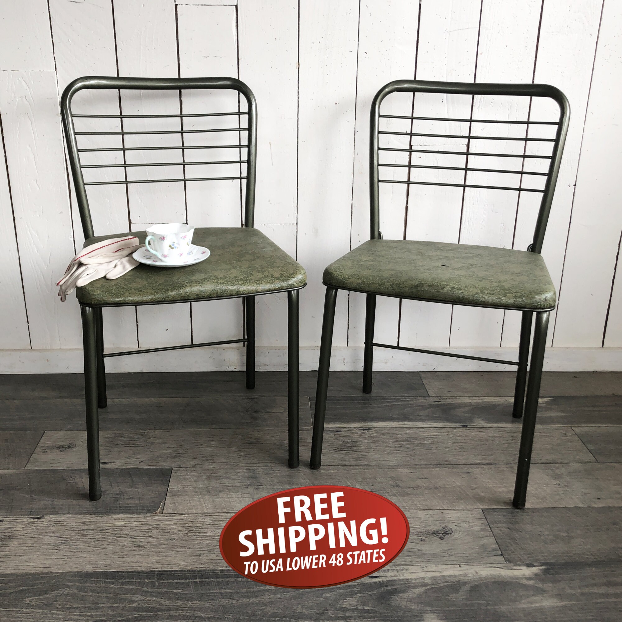 A Pair of Mid century Cosco Gatefold Folding Chairs in Hard to find Green Two Matching 1960s Folding Chairs Retro Extra Seating Etsy
