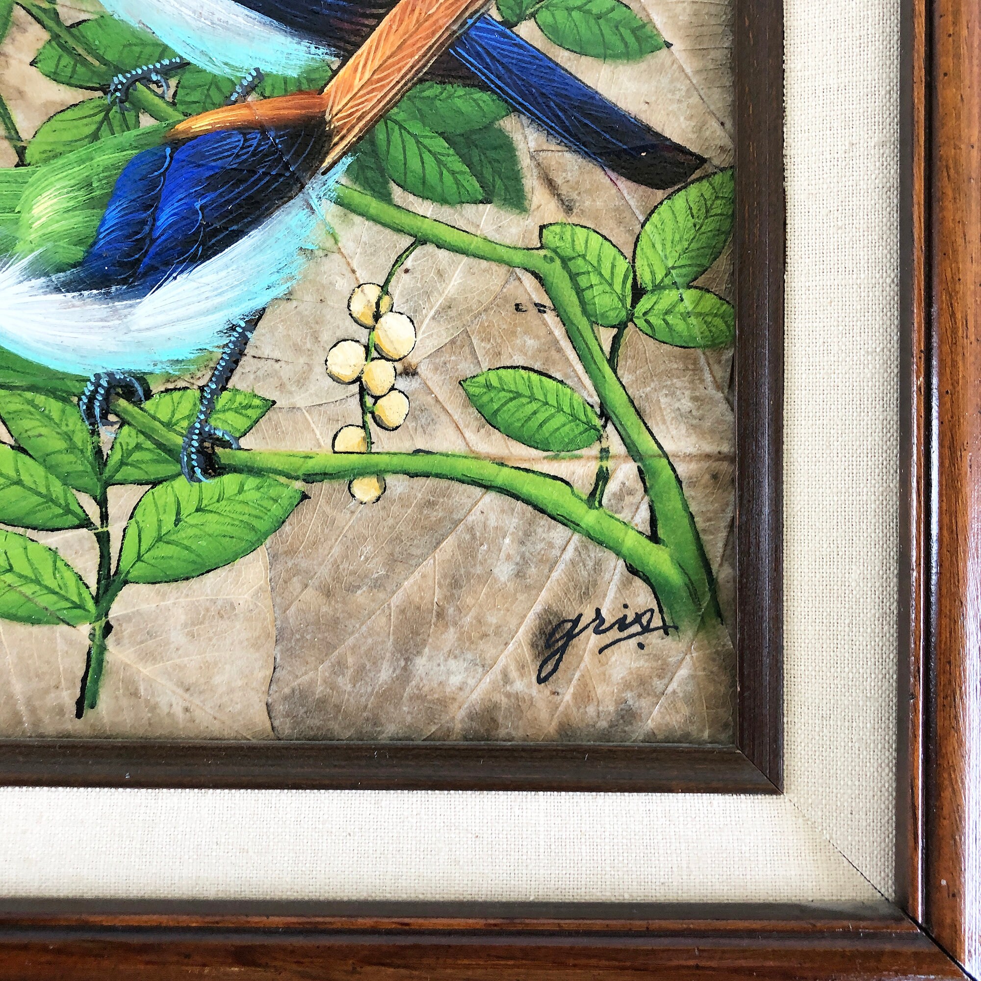 tobacco leaf painting Framed Print Sand cast cement tobacco leaf,
