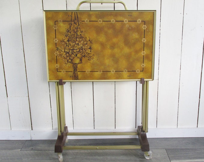 Four Mid Century Lavada TV Trays With Rolling Storage Cart Etsy