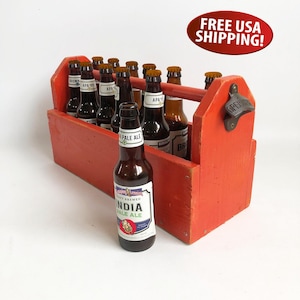 Vintage Wooden Tool Tote: Up-Cycled Beer Caddie with Bottle Opener
