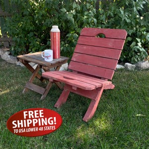 Rustic Home-made Wood Slat Lawn Chair, Two Piece Scissor Chair, Portable Camp Chair, Primitive Chair, Porch Chair. Glamping or Lodge Decor
