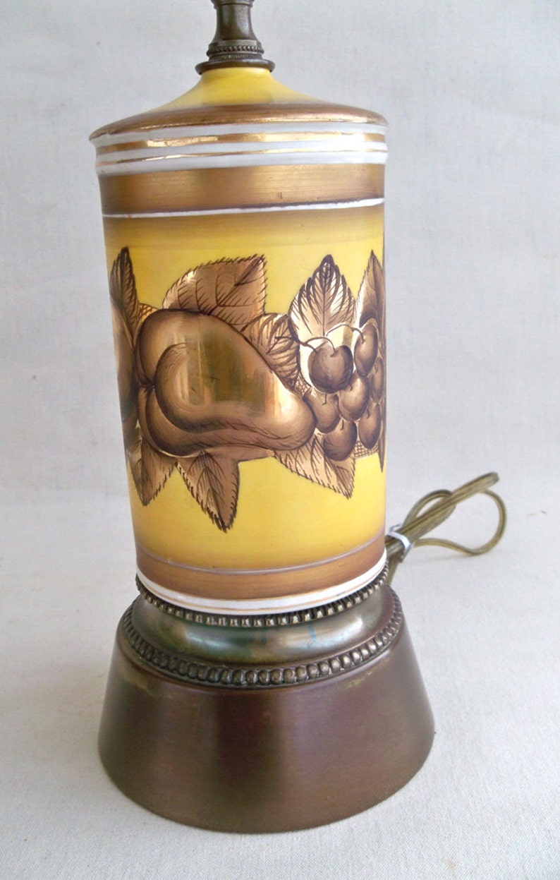 Hollywood Regency Painted Glass Table Lamp Golden Brown