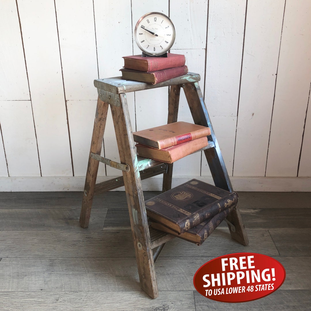 Vintage Wooden Step Ladder Step Stool Plant Stand Towel - Etsy
