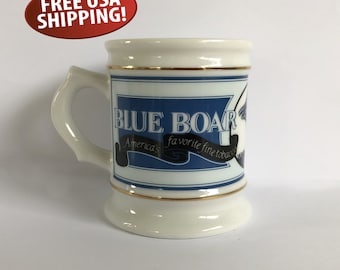 Blue Boar Tobacco Mug: 1980s Franklin Porcelain, Retro Advertising