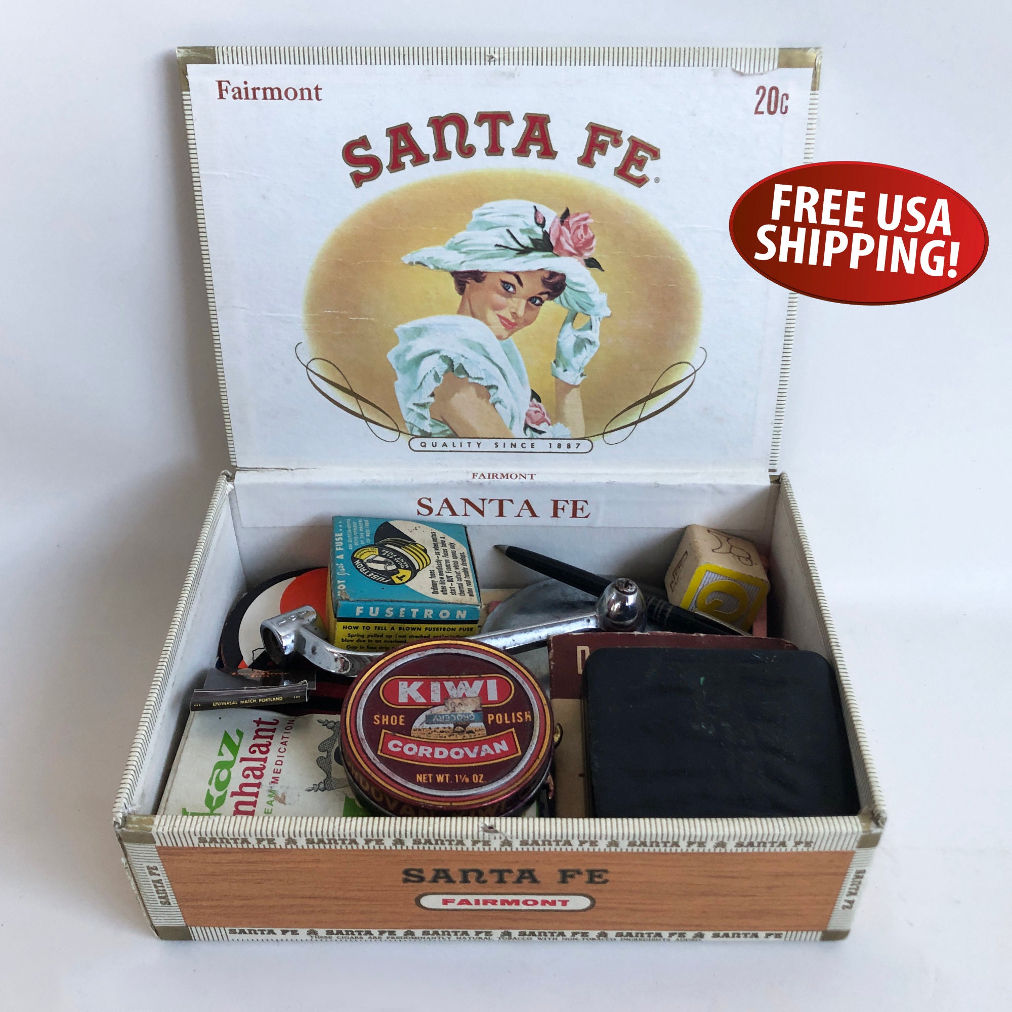 Vintage 1960s Trinket Box – Santa Fe Cigar Box, Baby Boomer Gift