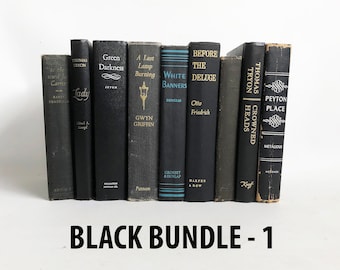 Black Vintage Book Bundle: 12" Decorator Books, Books by the Foot