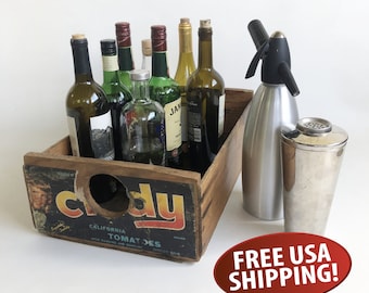 Midcentury Tomato Crate: Farmhouse Wood Produce Box with Distressed Patina