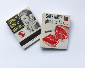 A Pair of 1963 Safeway Matchbooks - New, Unused - Midcentury Graphics  - Grocery Store Memorabilia - FREE USA SHIPPING