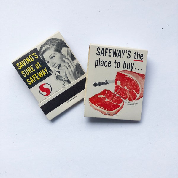 A Pair of 1963 Safeway Matchbooks - New, Unused - Midcentury Graphics  - Grocery Store Memorabilia - FREE USA SHIPPING