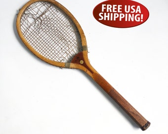 Antique 1920s Wright-Diston Challenge Tennis Racket, Old Tennis Racquet, Tennis - Sports Decor, Sports Bar Decor