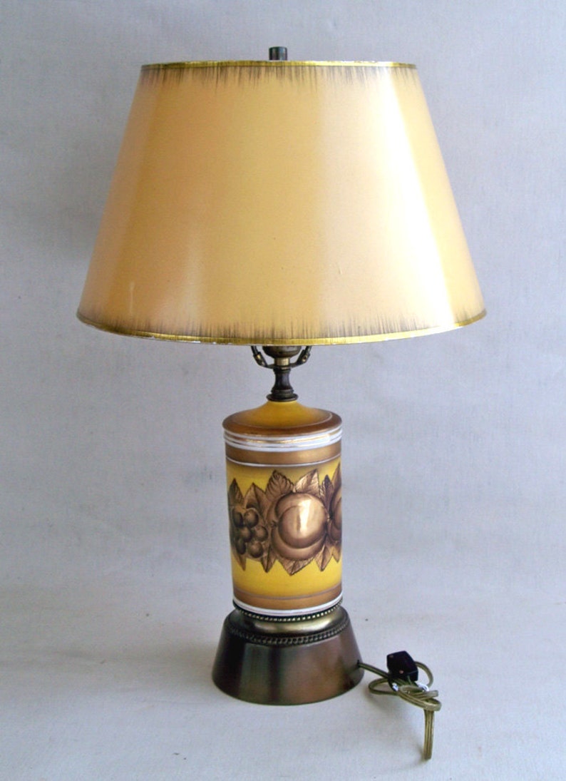 Hollywood Regency Painted Glass Table Lamp Golden Brown