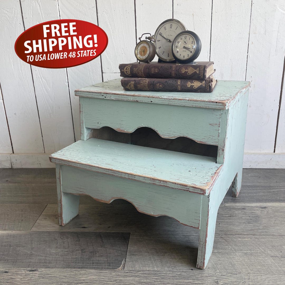 Primitive Vintage Step Stool Box, Rustic Handmade Shop Step Stool ...