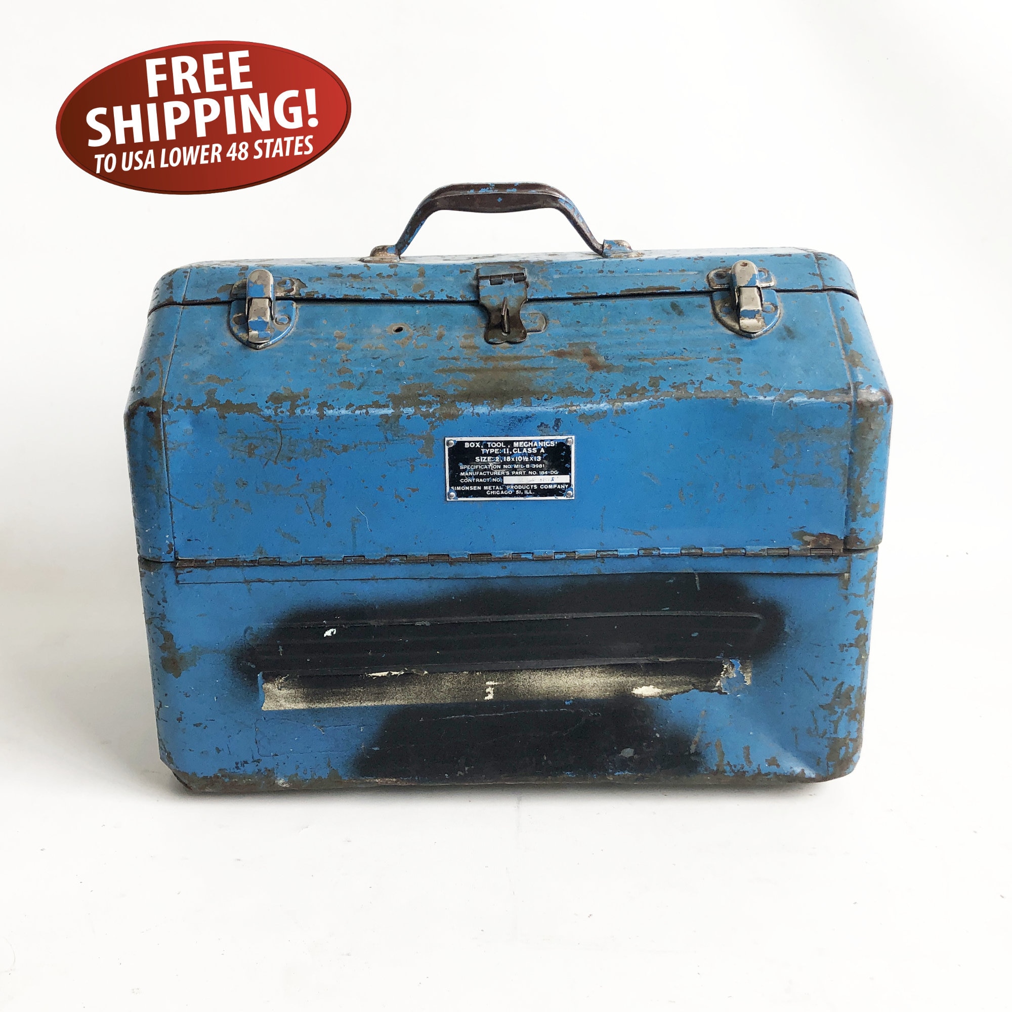 Vintage Simonsen Military Toolbox, Steel Mechanics Tool Chest