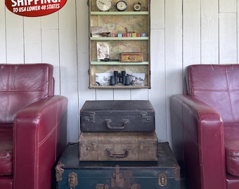 Upcycled Steamer Trunk Lid Shelf: World Map Interior, Mint Green Shelves