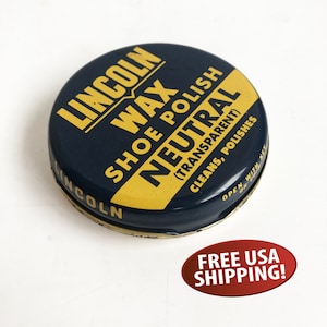 Mid-Century Lincoln Wax Shoe Polish Tin, Shoe Care Tin, General Store Prop